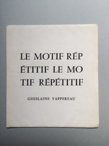 Le motif répétitif, Ghislaine Vappereau (éd. l'éléphant Paris), 1983